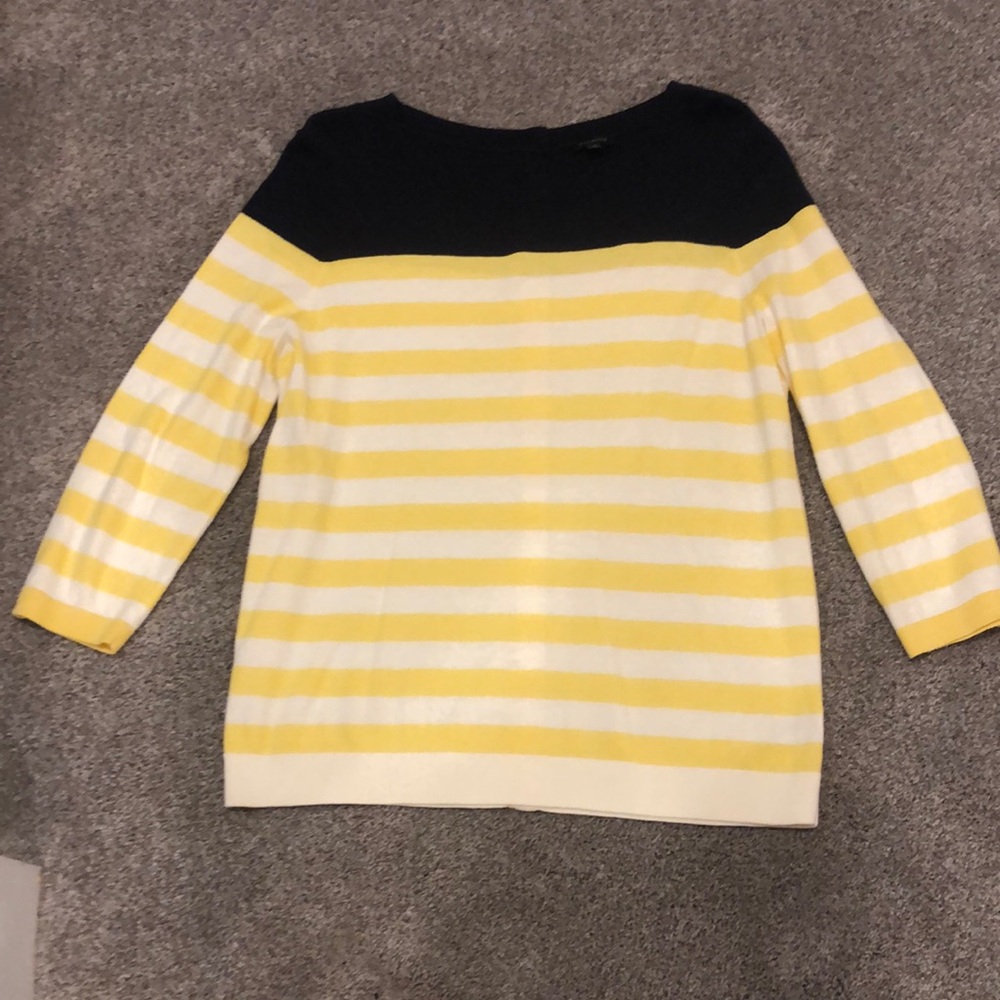 Talbots Striped Yellow and White Women's Sweater Size Large Buttoned Back